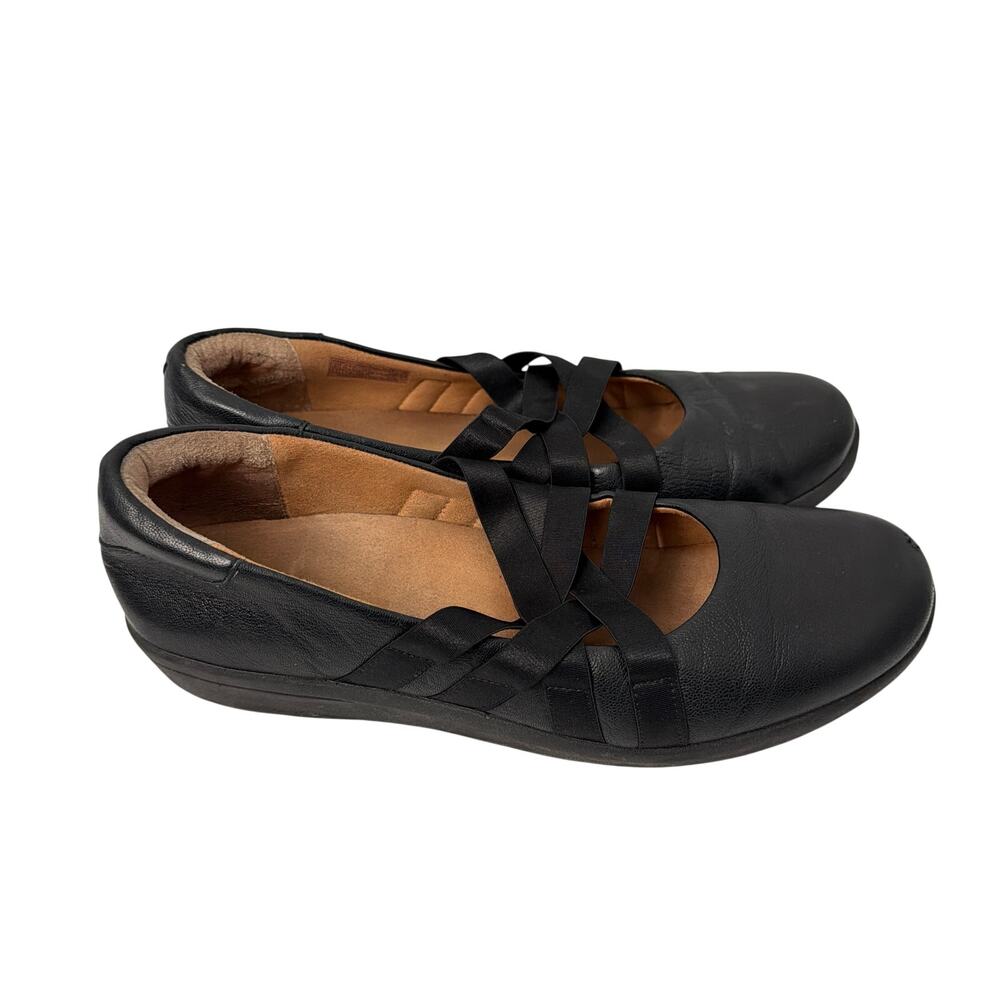 Vionic Serenity Shoes Womens Size 9.5 Black Leather Strappy Slip On Comfort